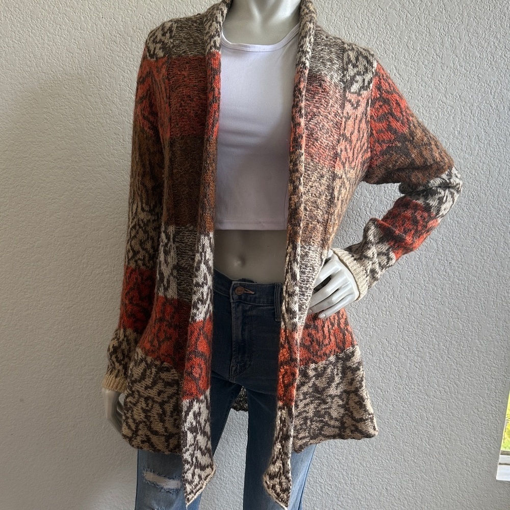 Anthropologie Wool Alpaca blend Cardigan Sweater Colorblock  Fall Orange Rust